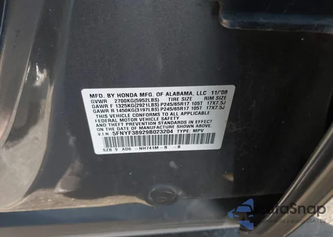 2009 Honda Pilot Touring from USA, damaged, VIN 5FNYF38929B023204